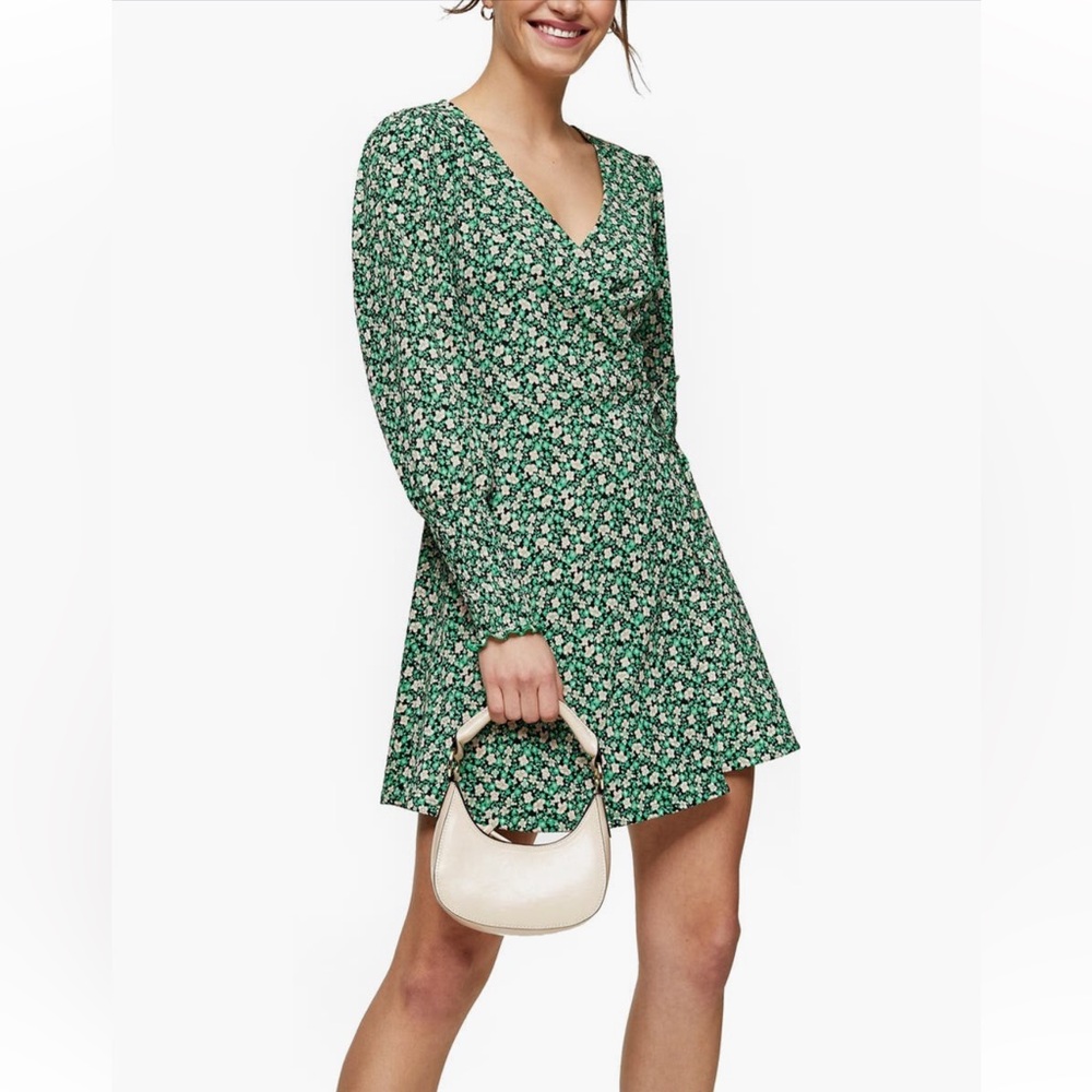 TOPSHOP Floral Print Long Sleeve Wrap Minidress
